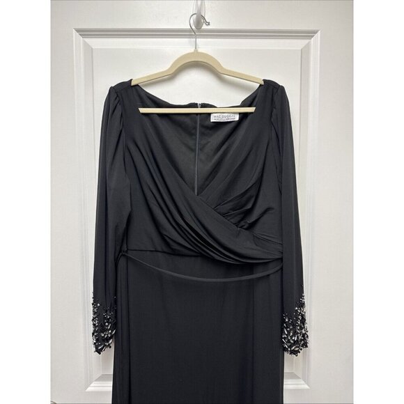 Mac Duggal Size 18 Black 55712 Beaded Cuff Long Sleeve Wrap Trumpet Gown Dress - Picture 5 of 13